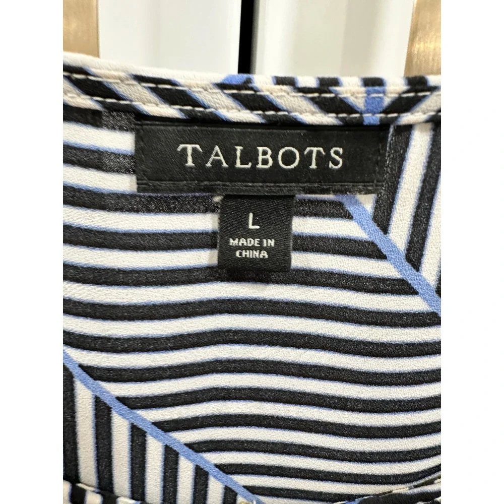Talbots Womens Black White Blue Striped Keyhole Neck Long Sleeve Top Size L - Picture 3 of 6